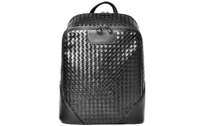 背包男潮流百搭时尚潮流大容量商务休闲真皮编织双肩包出差