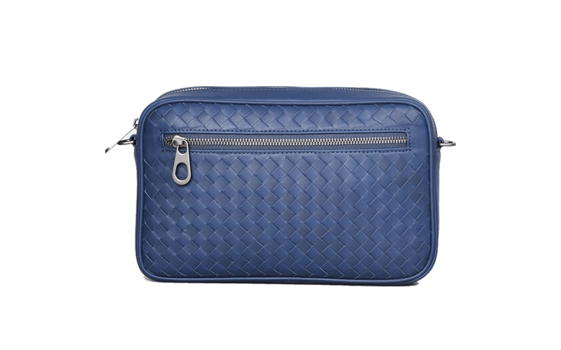 斜挎包男ins潮小包单肩包真皮格子编织男包小号背包潮牌