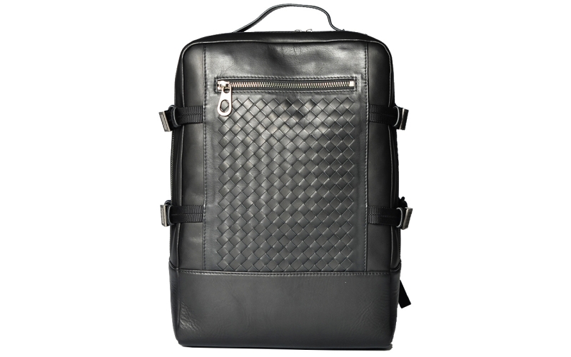 双肩包男背包时尚潮流简约休闲真皮编织书包大容量电脑包