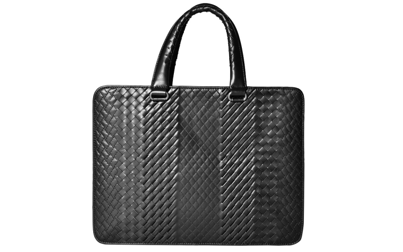 公文包男士商务手提包横款真皮编织男包包2018新款潮牌薄小