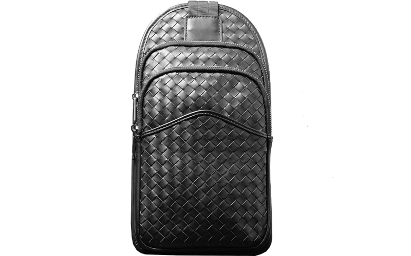 男士胸包男款潮牌真皮编织单肩斜挎包2019新款时尚个性休闲