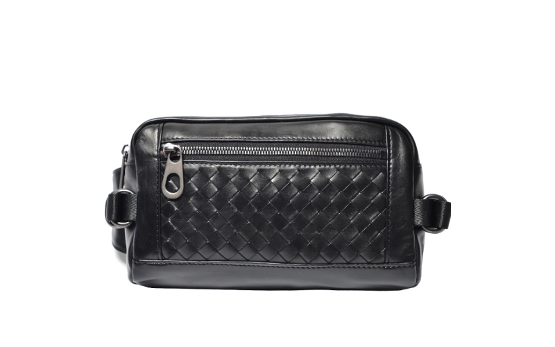 手机袋腰包男士胸包迷你新款潮真皮胎牛皮编织软皮小包男包