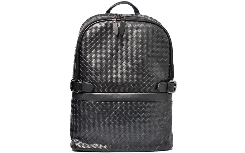 双肩包男潮牌街头欧美休闲时尚简约旅行背包书包真皮编织