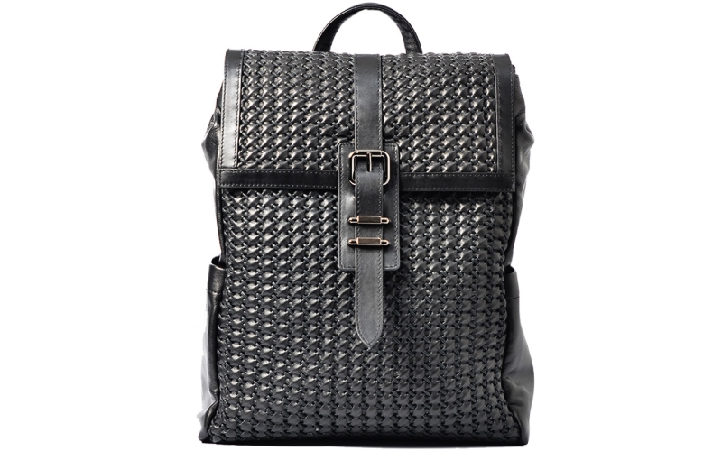 双肩包男士商务休闲时尚潮流包盖编织真皮背包书包潮牌户外