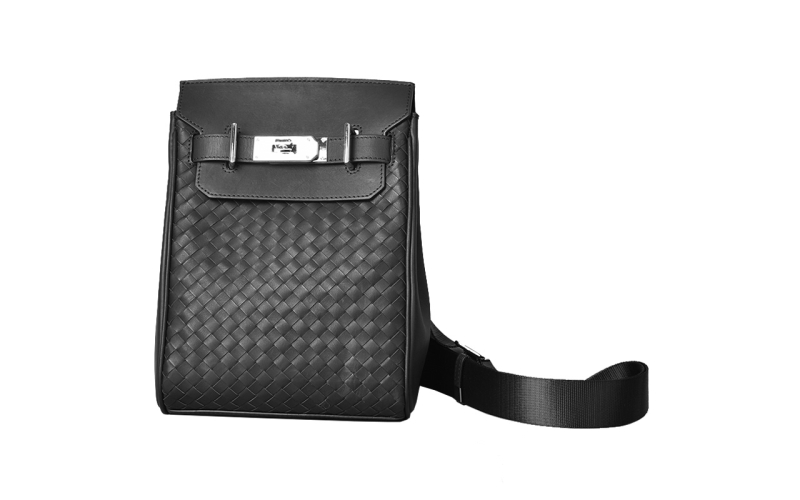 斜挎包男潮牌设计感小众真皮编织男包单肩包H风2022新款时尚胸包