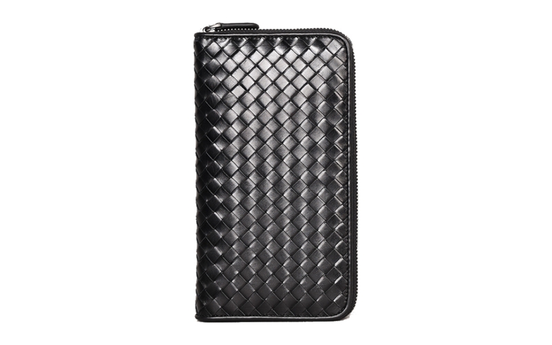 男士手拿包长款拉链钱包男潮牌手工编织胎牛皮多卡位大容量