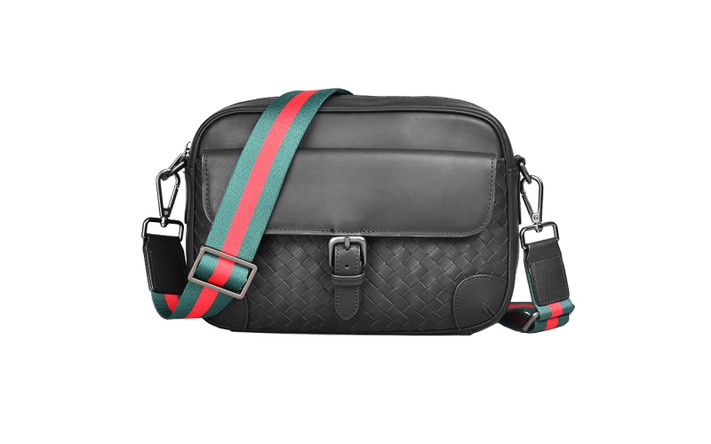 男士斜挎包外出便携包通勤编织男包2024新款秋冬单肩包真皮邮差包