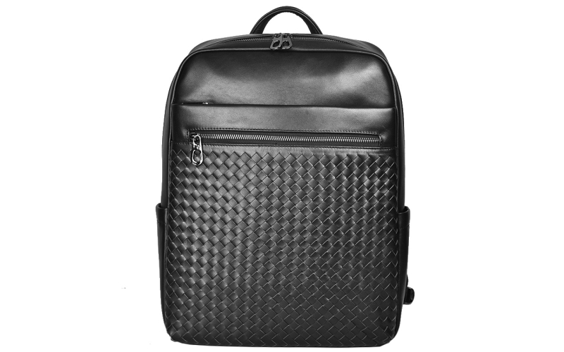 通勤双肩包男士背包电脑包大容量商务休闲旅行真皮编织包时尚牛皮