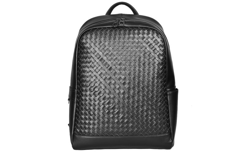 背包男士双肩包商务出差高级感旅行大容量轻便真皮编织休闲书包