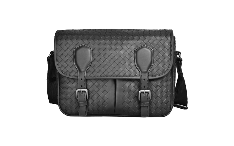 编织男包复古美式邮差包大容量单肩斜挎包通勤包真皮编织2024秋冬